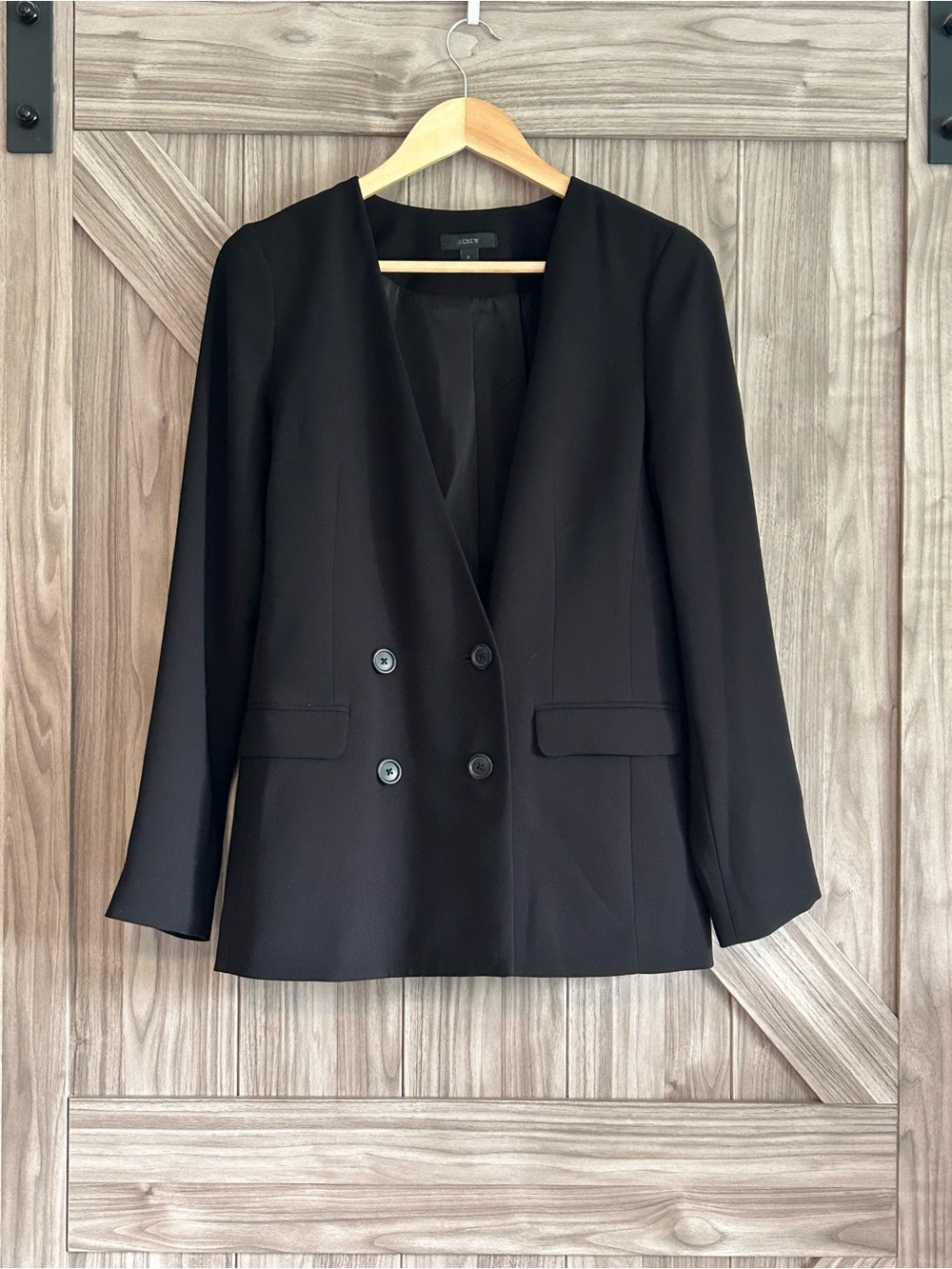 J.Crew French Girl Blazer Black 365 Crepe Collarless Double Breasted Jacket 2